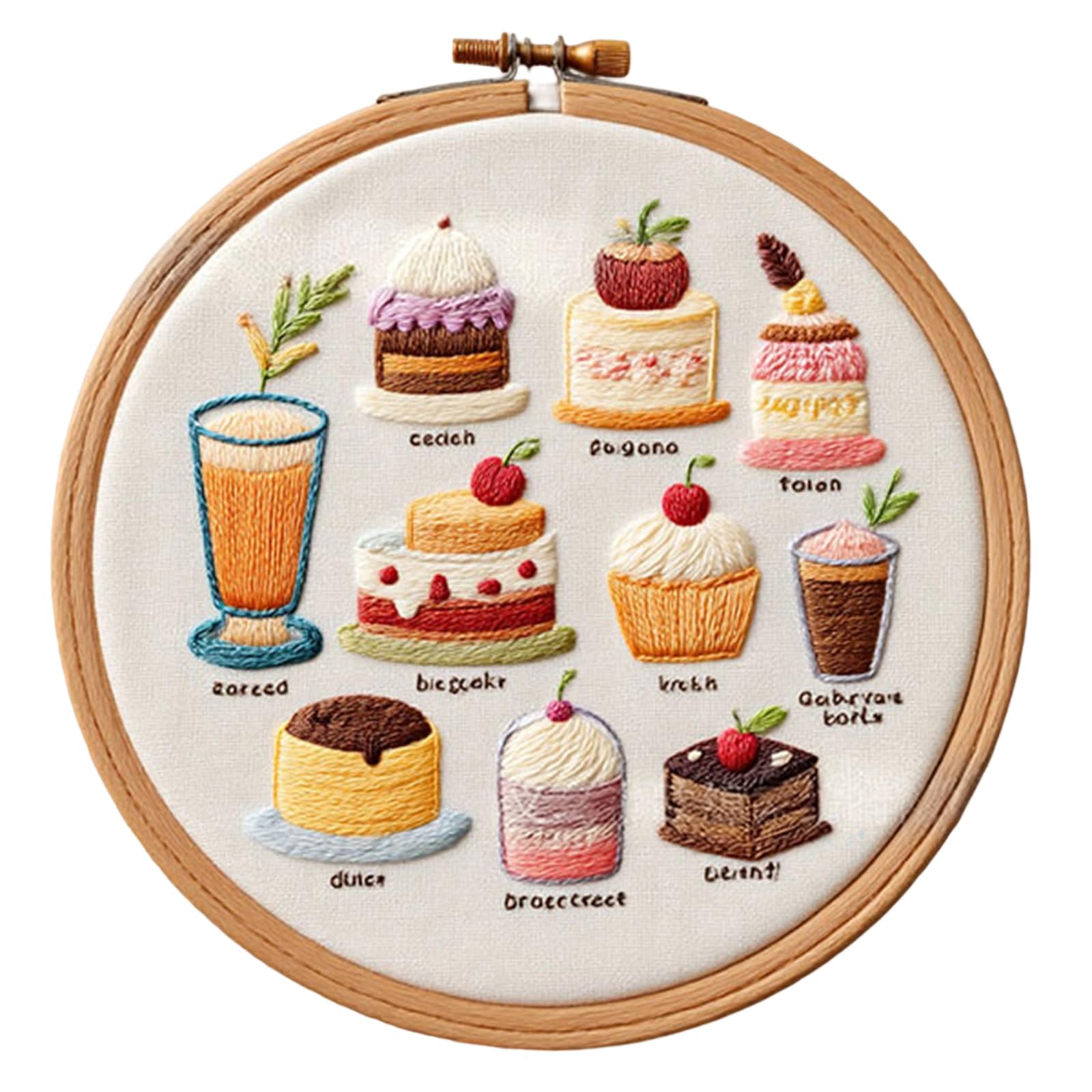 Tsophreniq Cake Embroidery Set with Stitching Hoop Instruction Beginner Stitching Craft Set with Embroidery Thread and Needle Safe Sewing Hoop