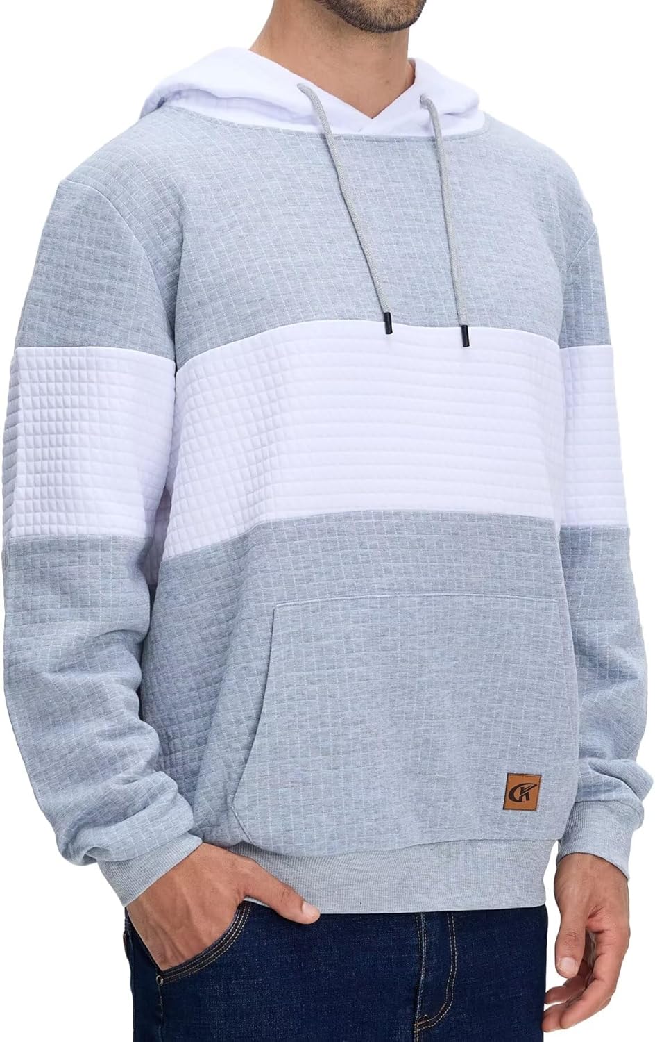 Yundobop Men's Pullover Hoodies Plaid Jacquard Color Block Long Sleeve