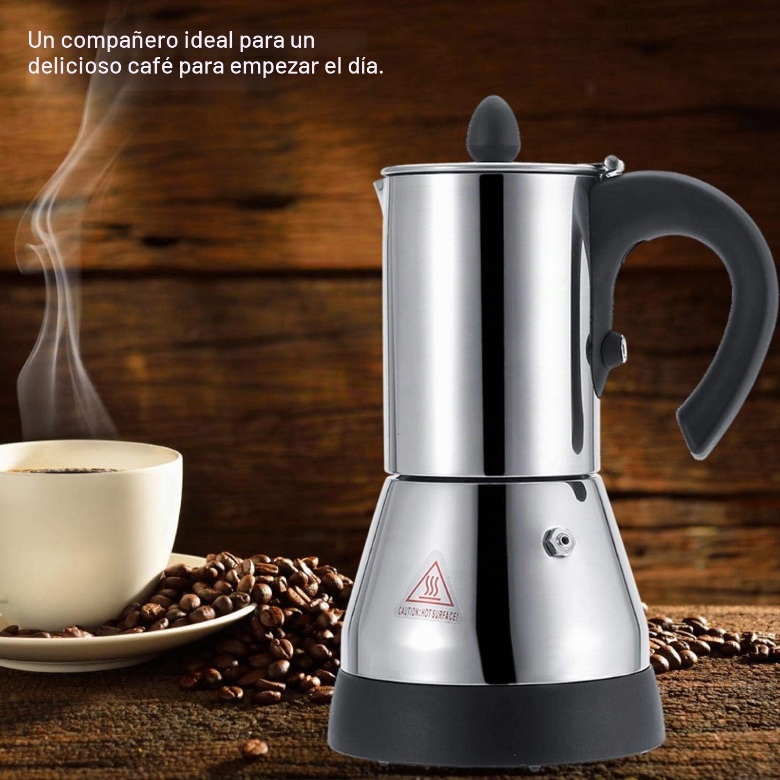 Tyenaza Cafetera EléCtrica, Cafetera Moka EléCtrica de Acero Inoxidable de 200/300 Ml, Cafetera para Espresso de Acero Inoxidable para Estufa, Uso Adecuado la Oficina en Casa, Enchufe UE 220V(300Ml)