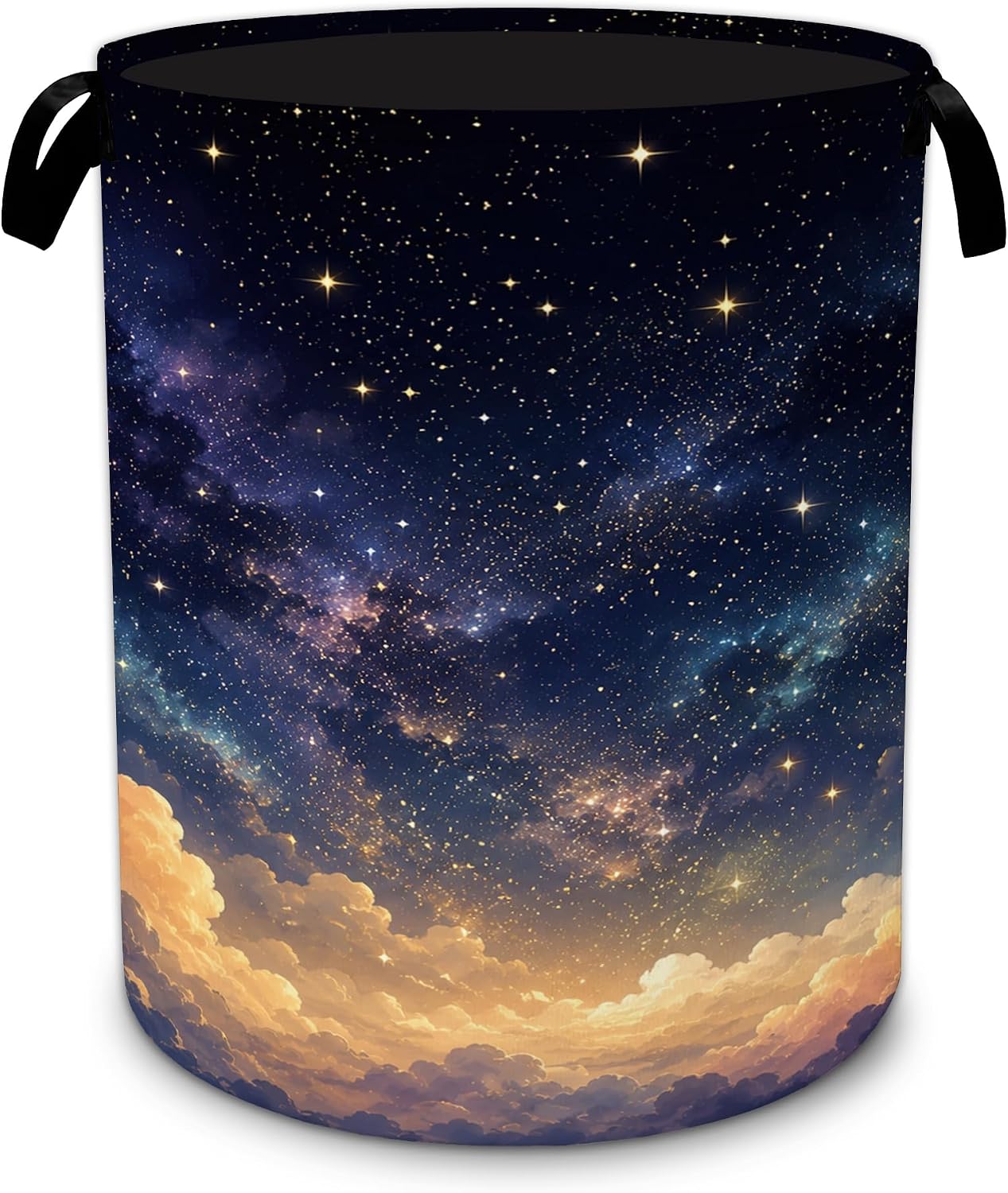 Starry Sky Laundry Hamper, Foldable Oxford Basket with Handles, Decorative Portable Laundry Basket Clothes Storage Bucket for Bathroom Laundry Room Bedroom Dorm,20.8x16 Inch