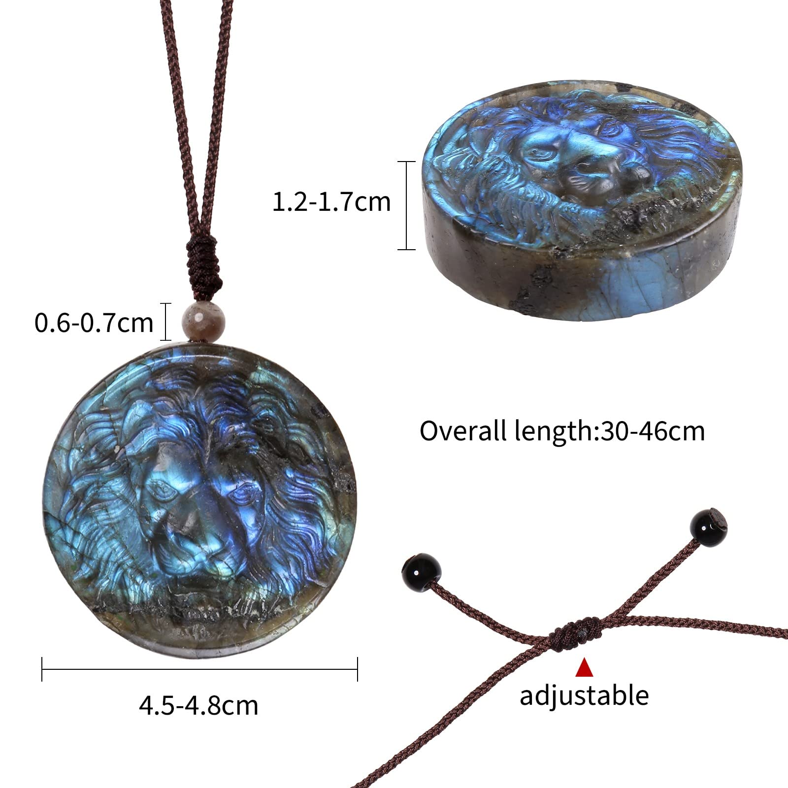 TUMBEELLUWA Collana con ciondolo in labradorite naturale, unisex, realizzata a mano, con pietra di cristallo, amuleto, con cordino regolabile