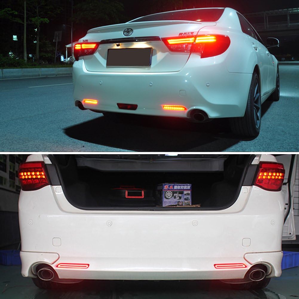 GTINTHEBOX 3D Optic Red LED Rear Bumper Reflectors Brake Tail Lights Lamps for Lexus RC250 RC350 is-F GX470 Toyota REIZ Sienna Matrix Venza Avalon 2Pcs