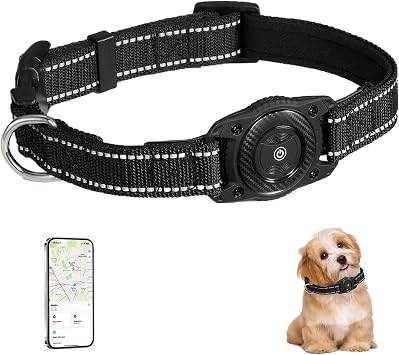 Tracking Collar for Dogs Waterproof Adjustable Air Tag Dog Collar Holder, Comfortable Dog Collars for Small Medium Large Dogs Black, S