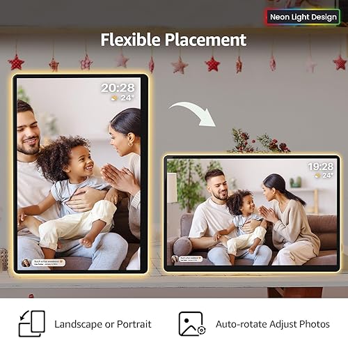 Miniatura 9 de ApoloSign Marco de fotos digital con luz de neón, pantalla FHD 2K de 14 pulgadas, marco de fotos digital con tira LED que cambia de color con IA