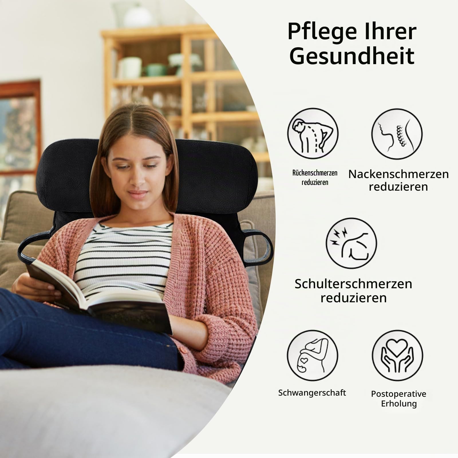 MINGPINHUIUS XL Lesekissen für Bett und Sofa mit Abnehmbarer Nackenrolle