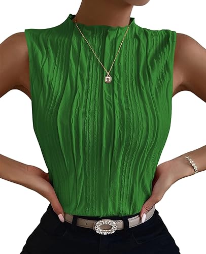 Poetsky Womens Summer Textured Tank Tops Sleeveless Mock Neck Tank