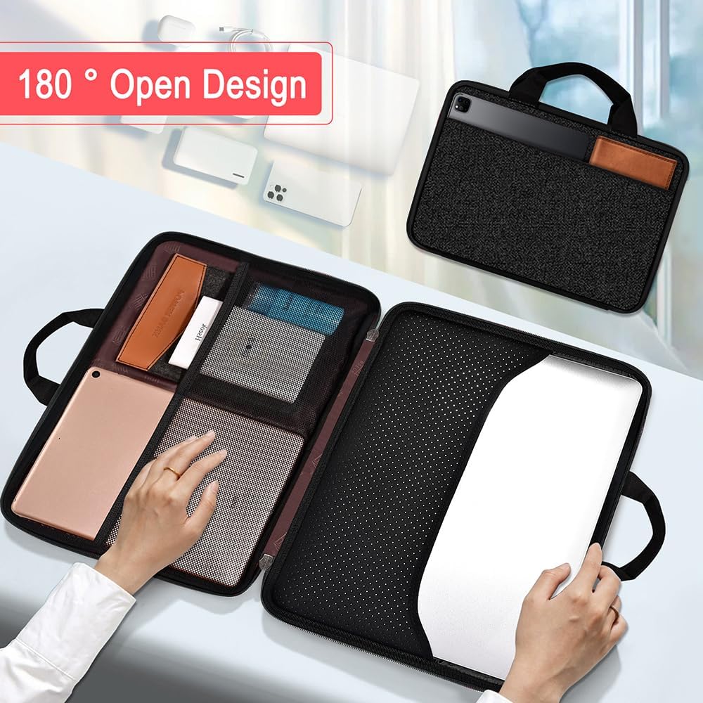 HSEOK Estuche para Computadora Portátil de 13,3" 14", Maletín de Mano Compatible con MacBook Pro de 14", MacBook Air/Pro 13,3" y Portátiles de 13" a 14",Negro