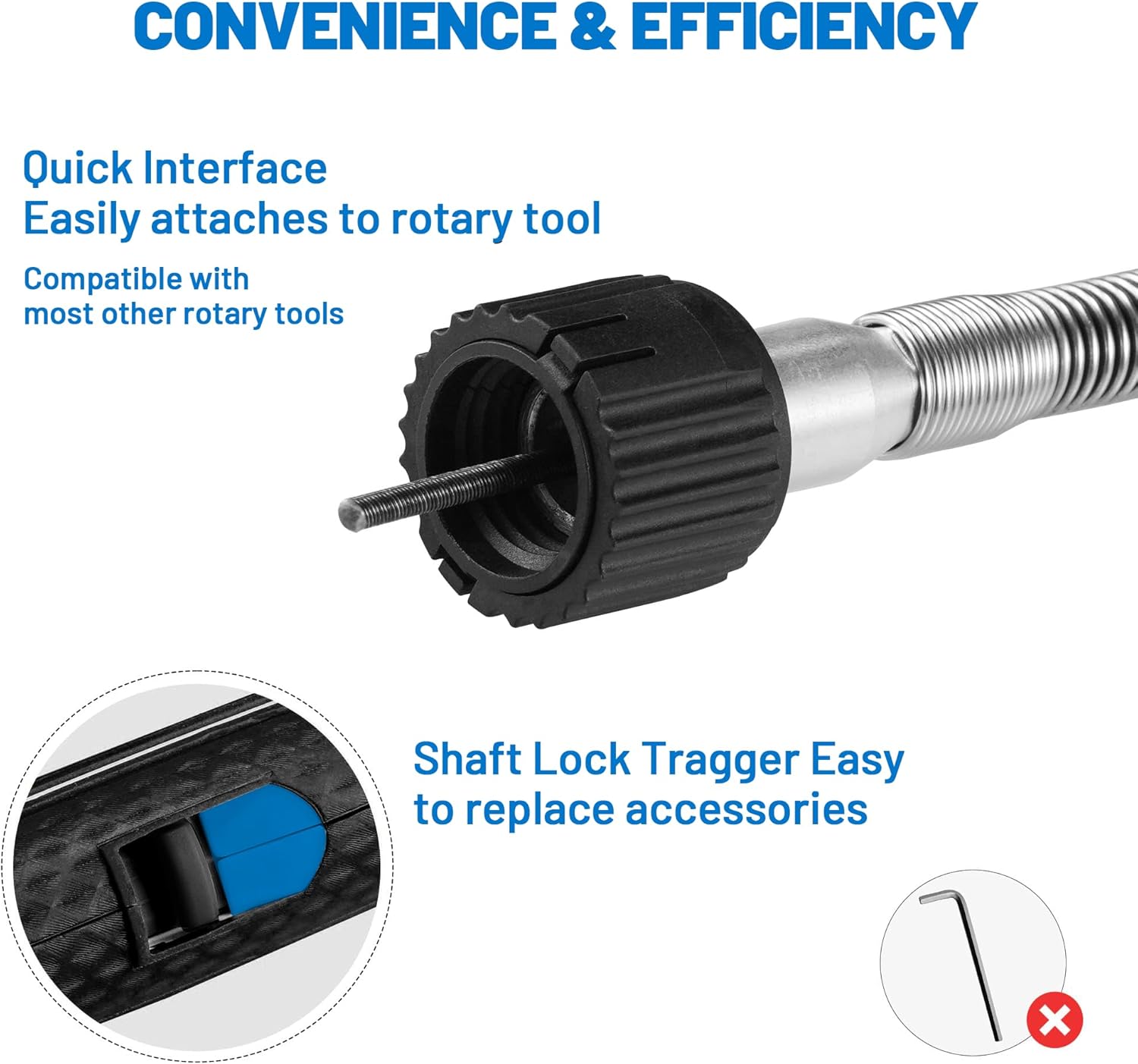 Flex Shaft Rotary Tool Attachment with Comfort Grip and 36”Long Cable, Polisher, and Mini Sander- Ideal for Detail Metal Engraving, Wood Carving, and Jewelry Polishing, Cleaning (Blue)