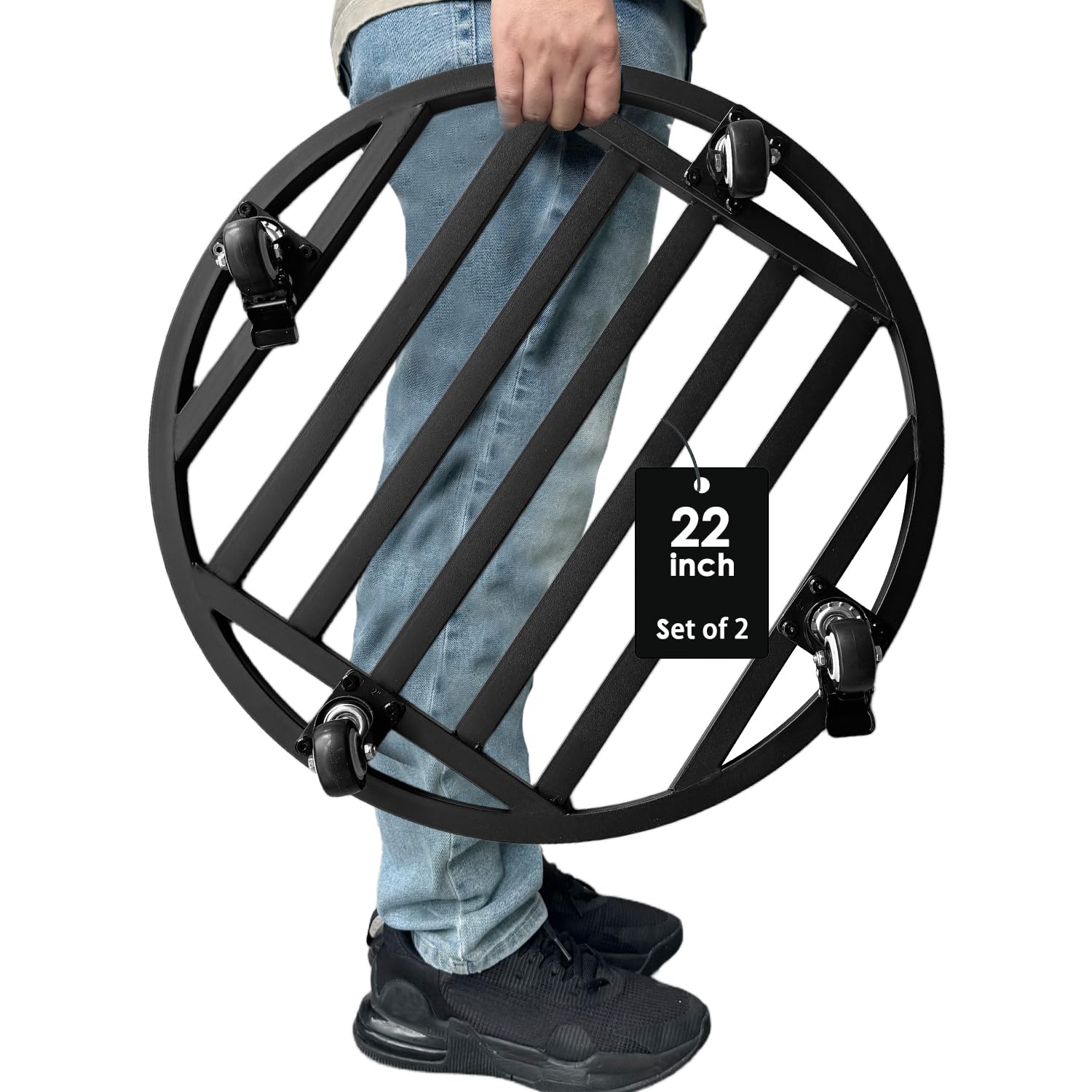 Hongsane 22" Round Plant Stand with Wheels Heavy Duty,Large Metal Plant Caddy Indoor Outdoor Use,Rolling Plant Dolly with Industrial Casters,Rust-Proof Black Plant Tray for Large Planters Pots,2-Pack