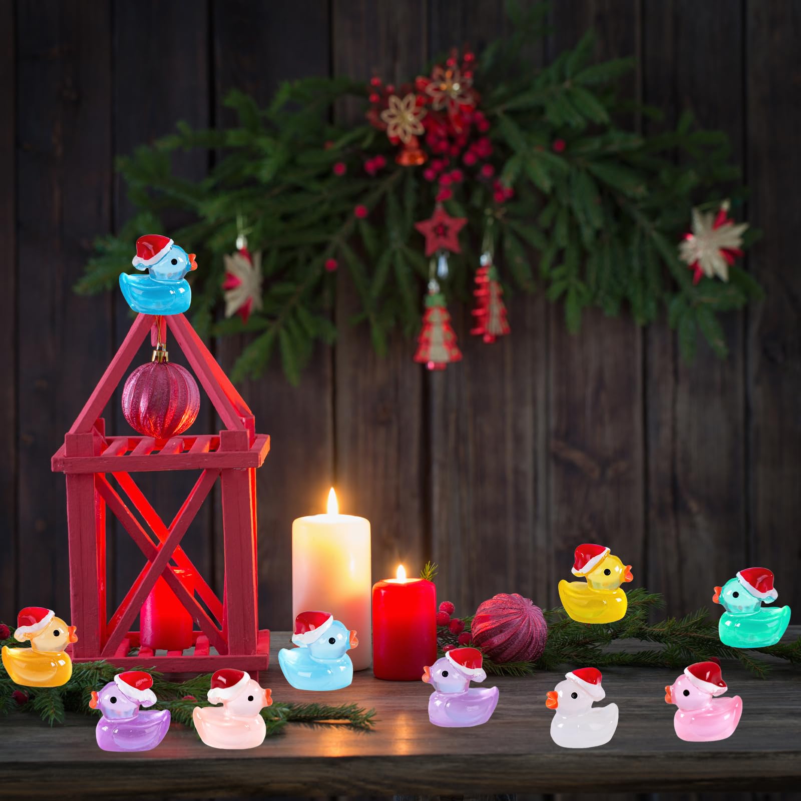 HTTDSLF 100 Mini Canards En Résine Avec Bonnet De Noël – 10 Couleurs, Pour Aquarium, Jardin, Déco Maison De Poupées