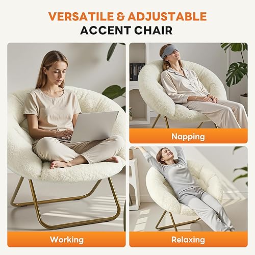 Miniatura 6 de Sweetcrispy Acogedoras sillas de piel sintética para sala de estar, muebles de sala de lectura, plegables, cómodas con asiento acolchado suave y