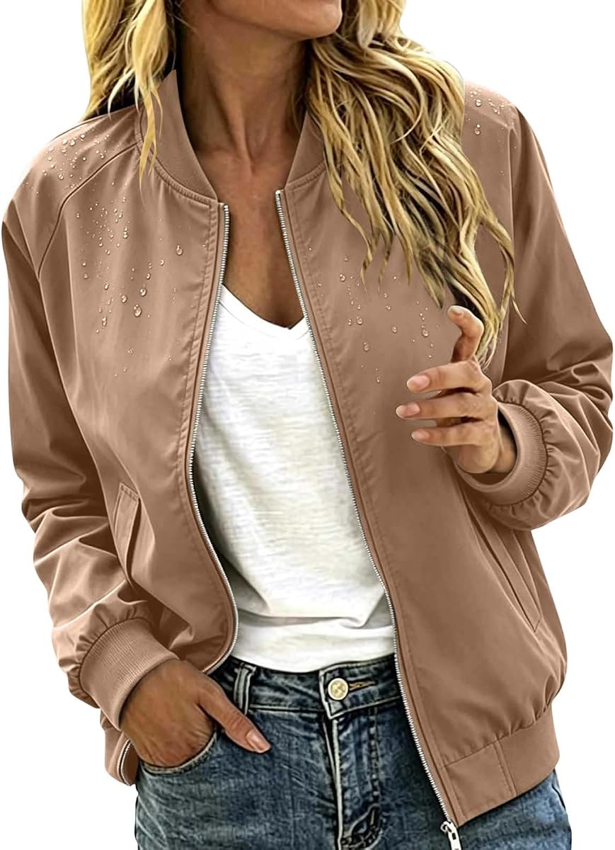 Women Casual Jacket Long Sleeve Zip Up Coat Spring Fall Clothes