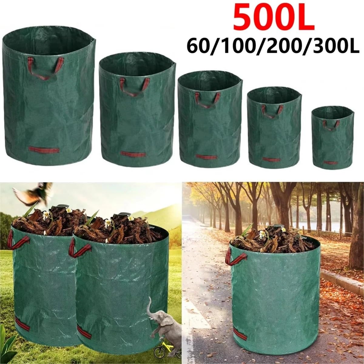 Bolsa para residuos de jardín, saco hojas reutilizable gran capacidad, contenedor basura para malas hierbas Bolsa para hojas