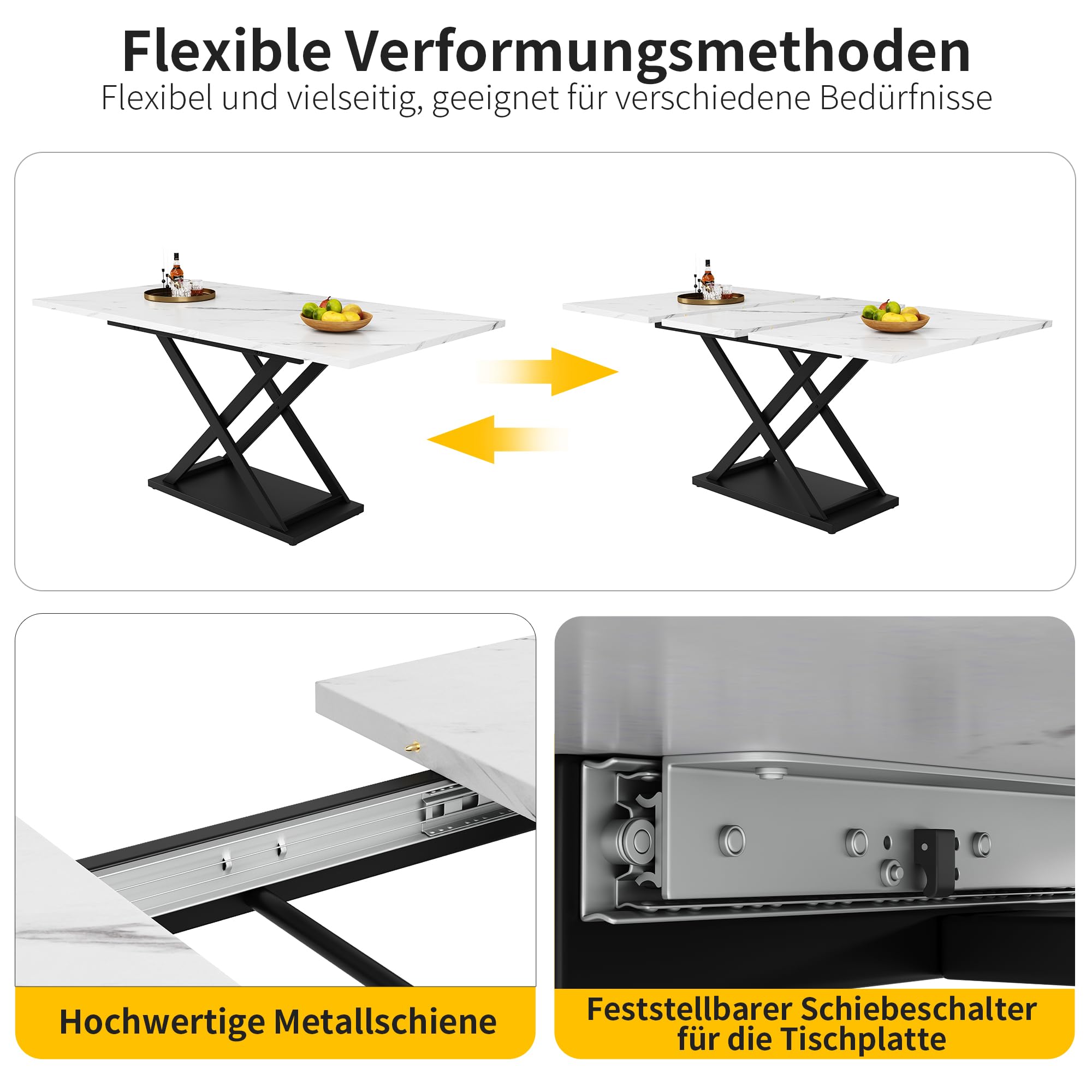 Merax Ausziehbarer Esstisch(120-160×80cm), rechteckiger Marmor Esstisch für 6-8 Personen, für Küche und Wohnzimmer, Marmor
