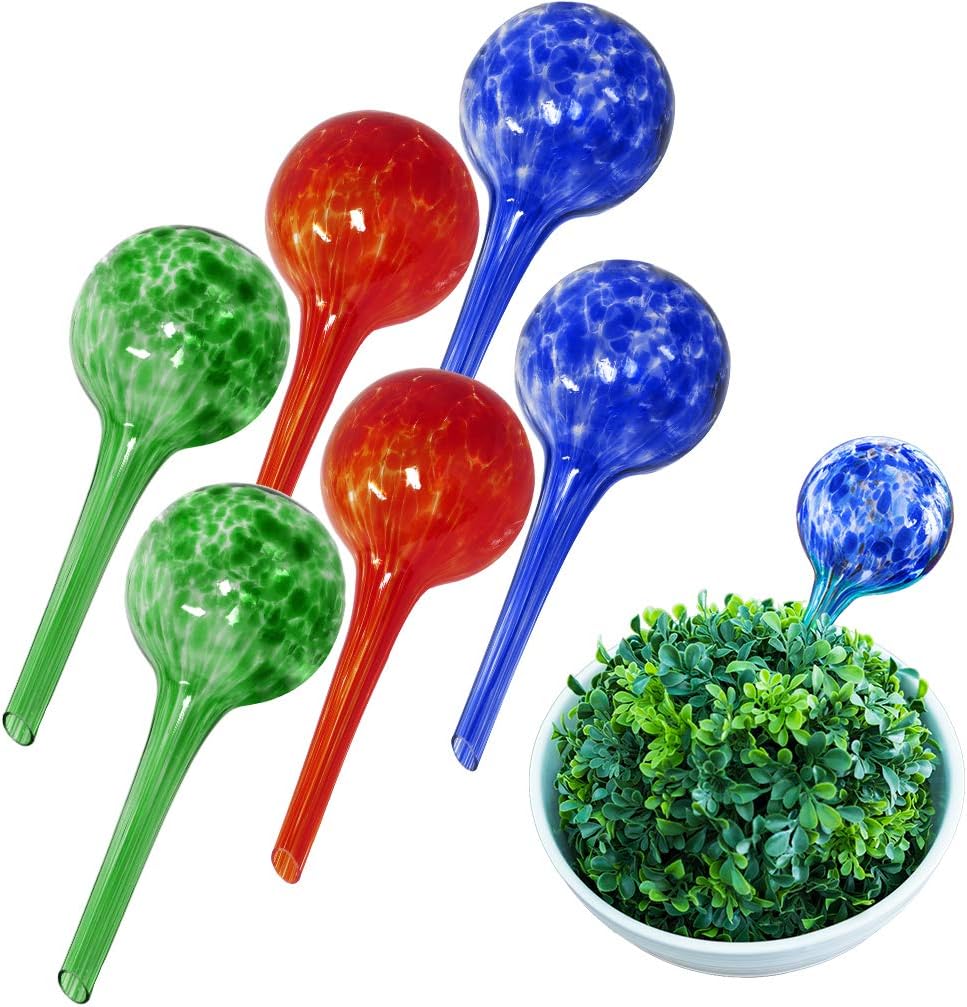 Evelots Plant Watering Globes (6 Pack) - Hand Blown Glass - Automatic Water Irrigation System - Indoor/Outdoor - Leave Your Home Worry Free