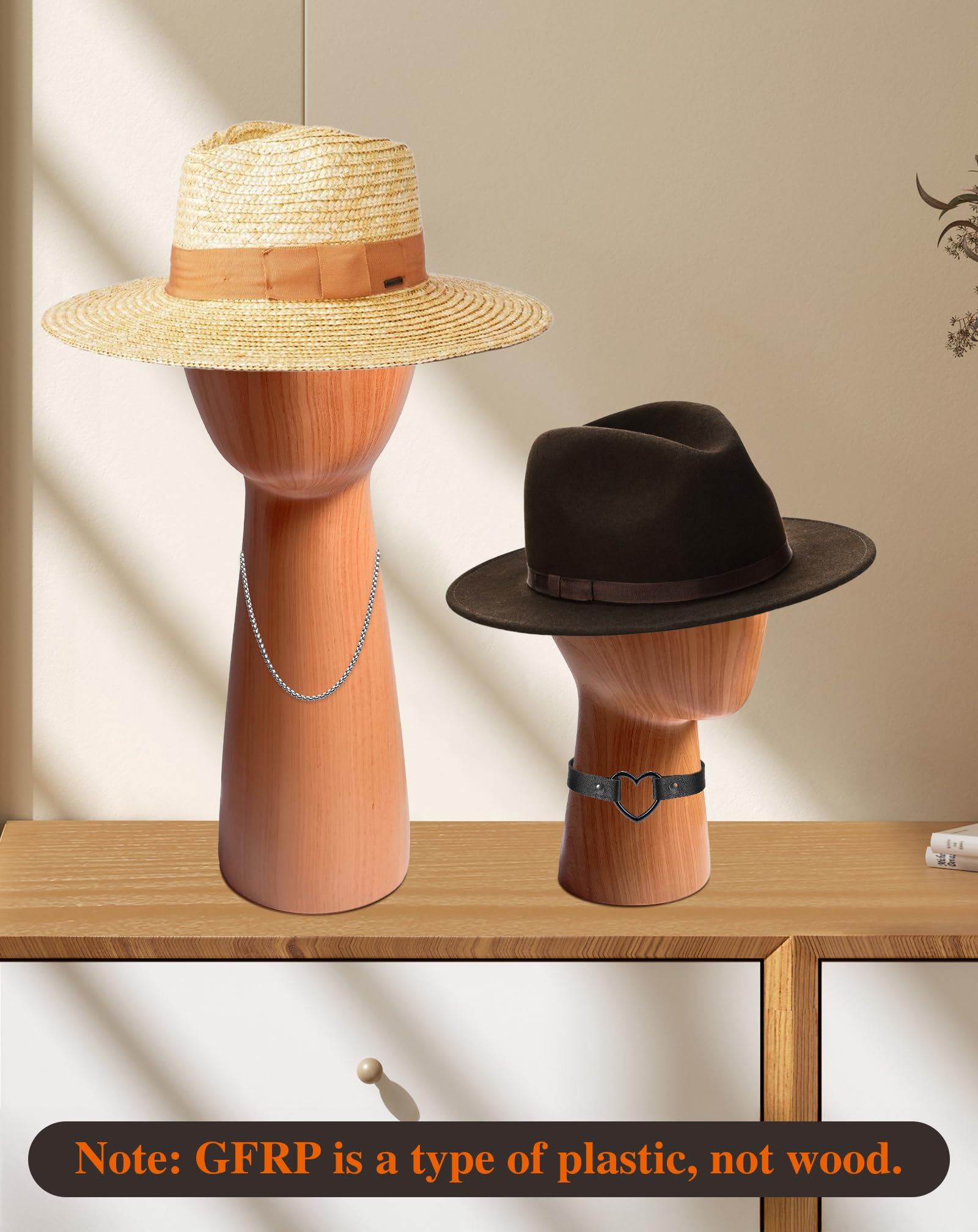 Cabeza de maniquí, soporte de exhibición de sombreros GFRP, soportes de madera de imitación para pelucas, 56 cm, soporte para sombreros de modelo de maniquí abstracto para tienda, peluquería