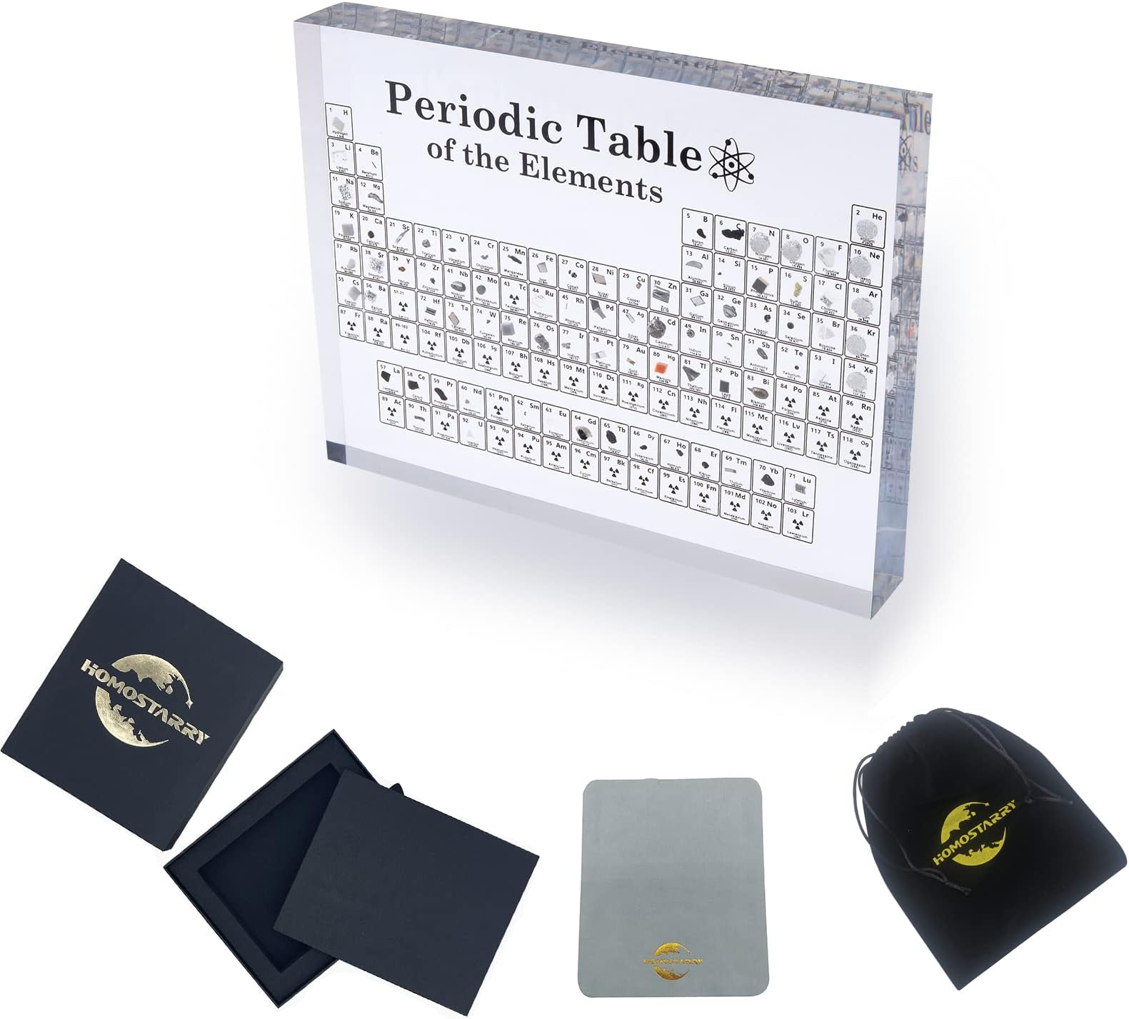 Periodic Table of Real Elements Inside Acrylic Chemical Elements Display Chart with Real Samples Gifts for School Teacher Students Study Office Craft Decor 150x114x20mm (Transparent)
