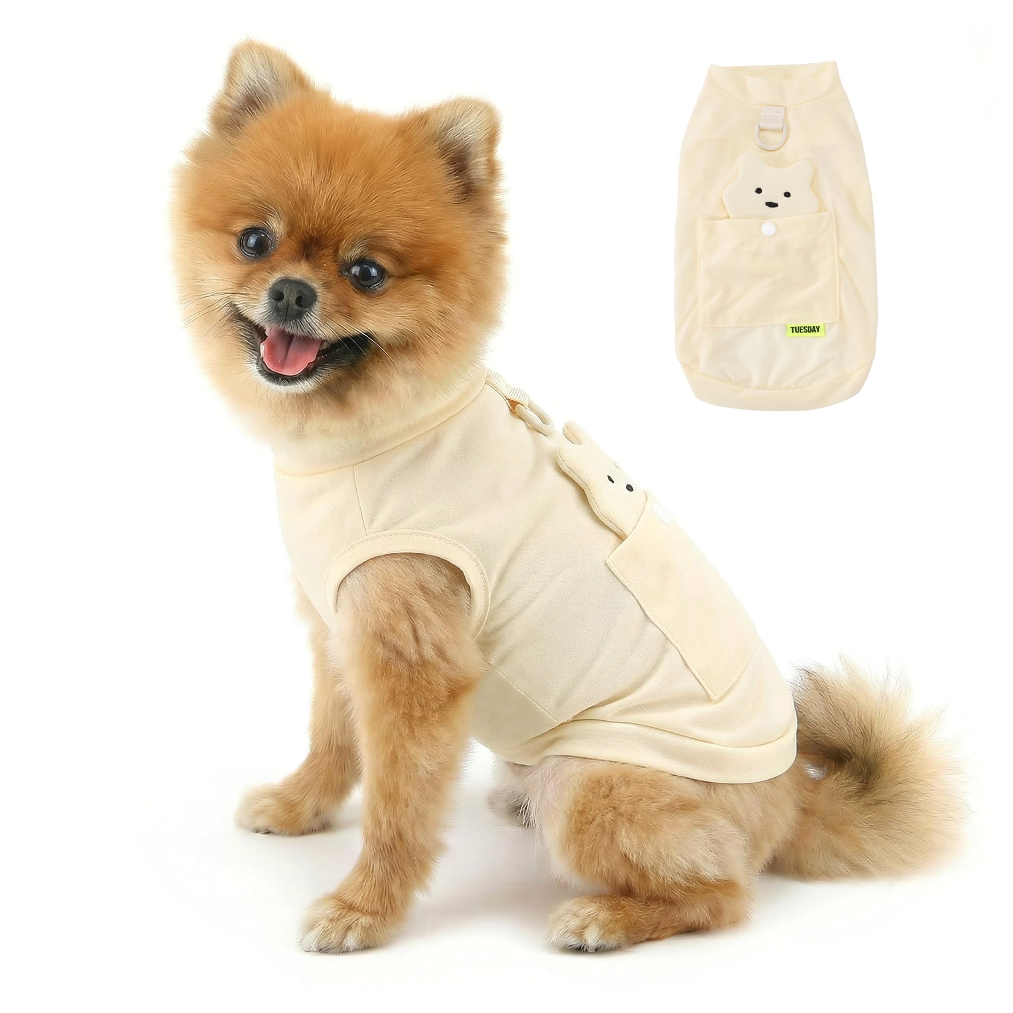 PAIDEFUL Cooling Dog Shirt with Leash Ring & Bear Treat Pocket, UV Sun Protection Mesh Puppy Vest, Lightweight Breathable Stretchy Cat Apparel, Sleeveless Summer Tank Top for Small Dogs,Yellow,M