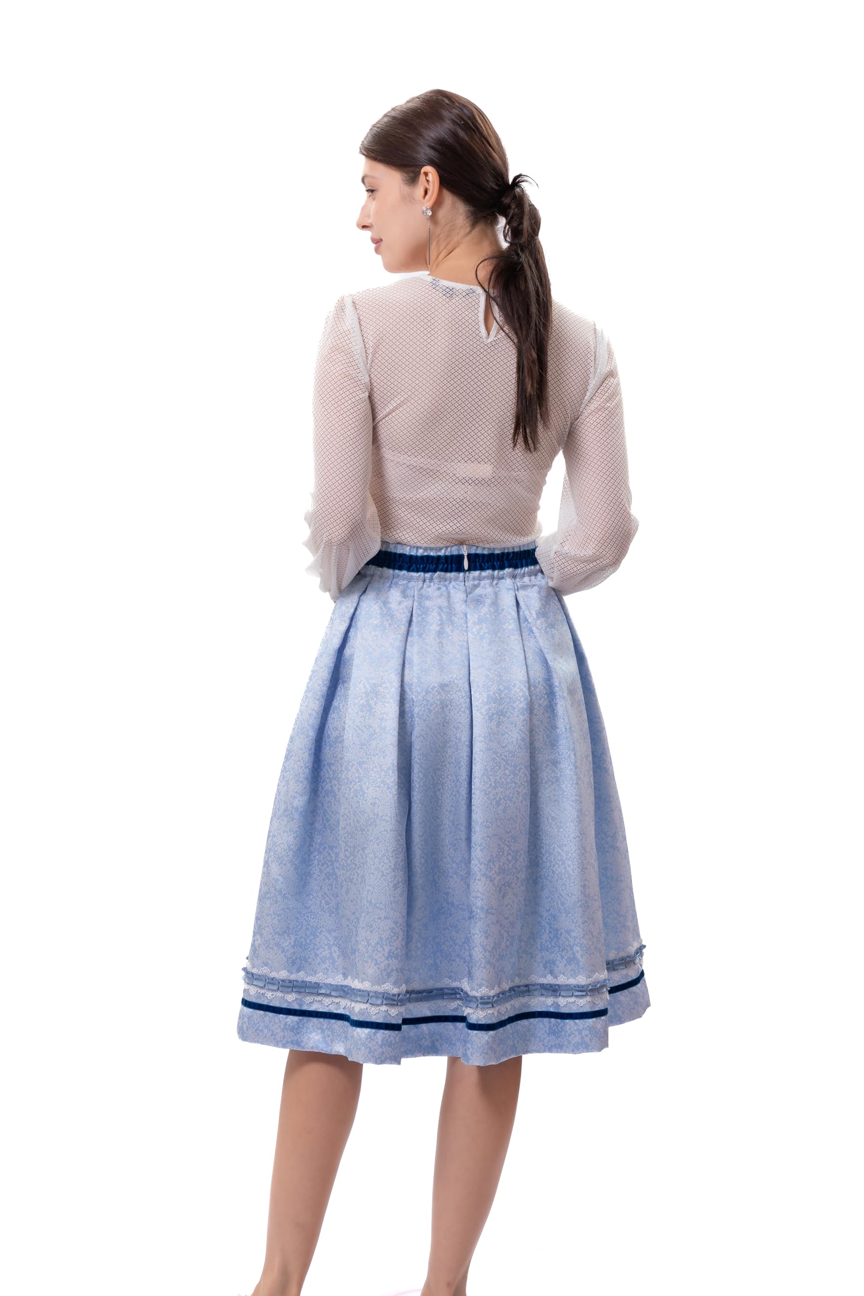 Trachtenrock Damen,Knielang 65cm Röcke,Trachtenmode Größe 36-44 | Trachtenröcke Knielang,Blau,Grün,Rosa,Unterröcke Vintage,Trachten Röcke,mit Taschen,Festliche Röcke,High Waist,Oktoberfest