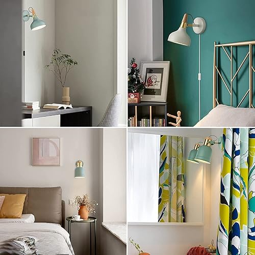 Miniatura 8 de Vintage Industrial Wall Sconce Plug in Adjustable Swing Arm Wall Light for Living Room Bedroom Hallway E26E27 Base Lighting(Green,13cm)