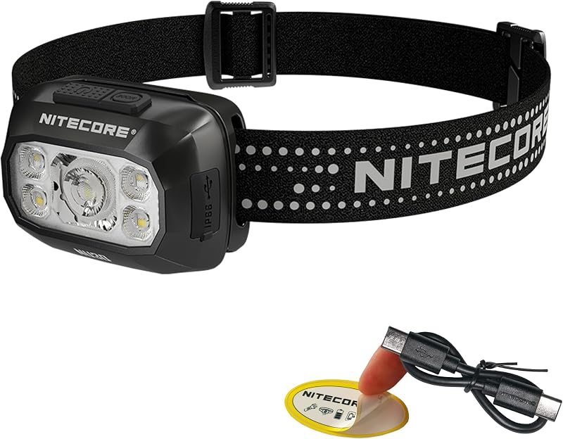 Linterna frontal LED recargable NU30 de 500 lúmenes con haces blancos y rojos
