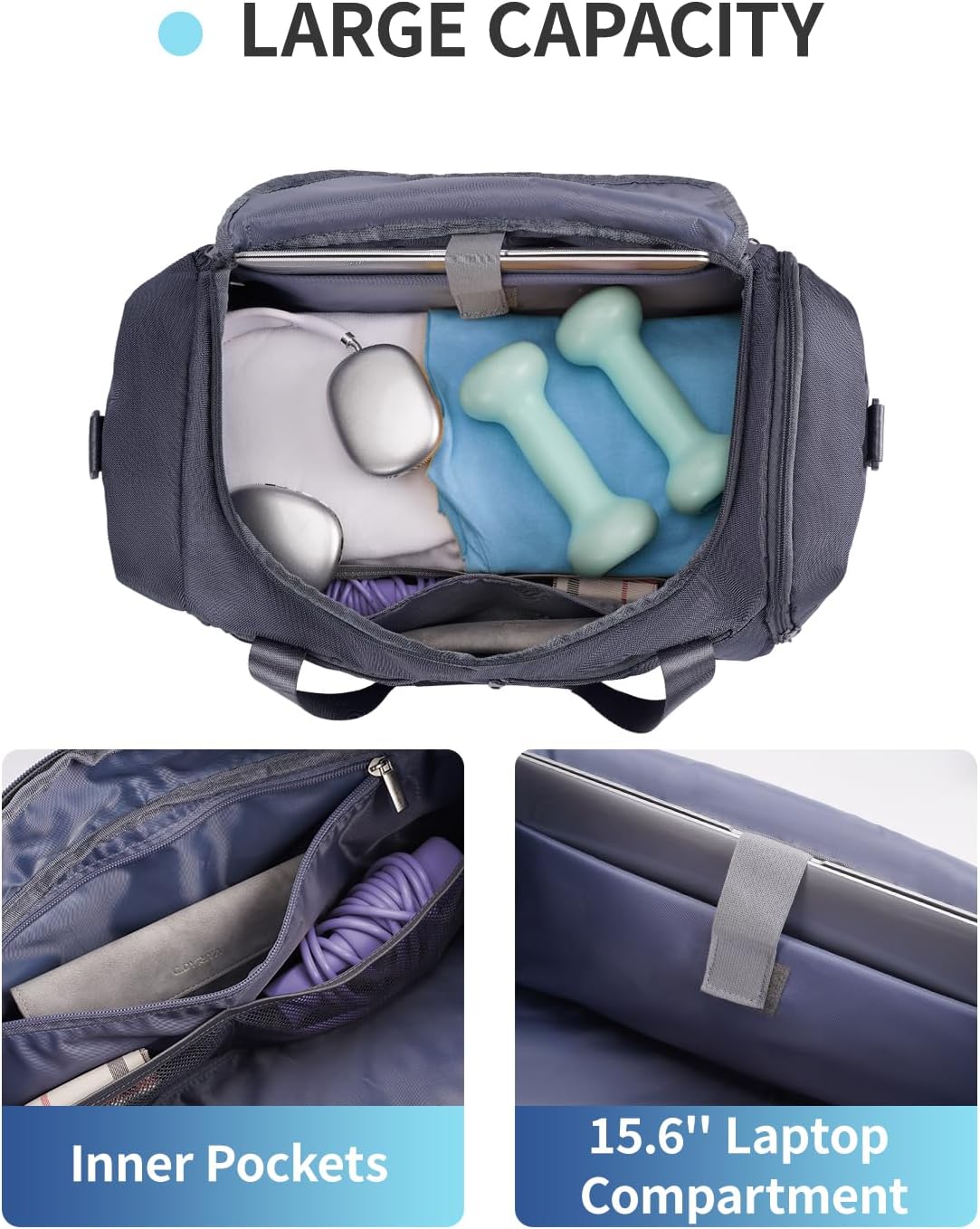 Sportsnew Gym Bag for Women Men with Shoe Compartment and Wet Pocket,Sports Bag with Yoga Mat Holder,Duffel Bag Backpack for Travel,Weekender Overnight Carry On Bag for Adults(Grey Patent Pending) - Image 7