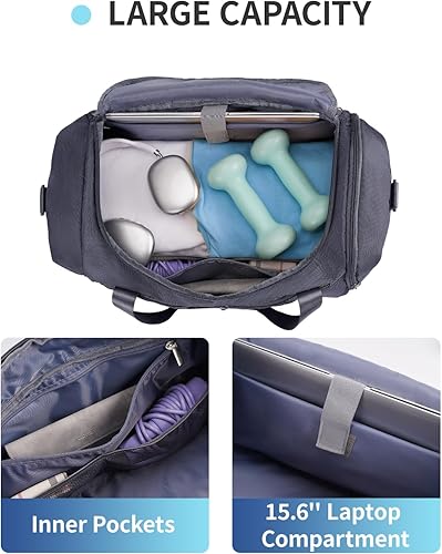 Miniatura 7 de Sportsnew Bolsa de gimnasio para mujeres y hombres con compartimento para zapatos y bolsillo húmedo, bolsa de deporte con soporte para esterilla de