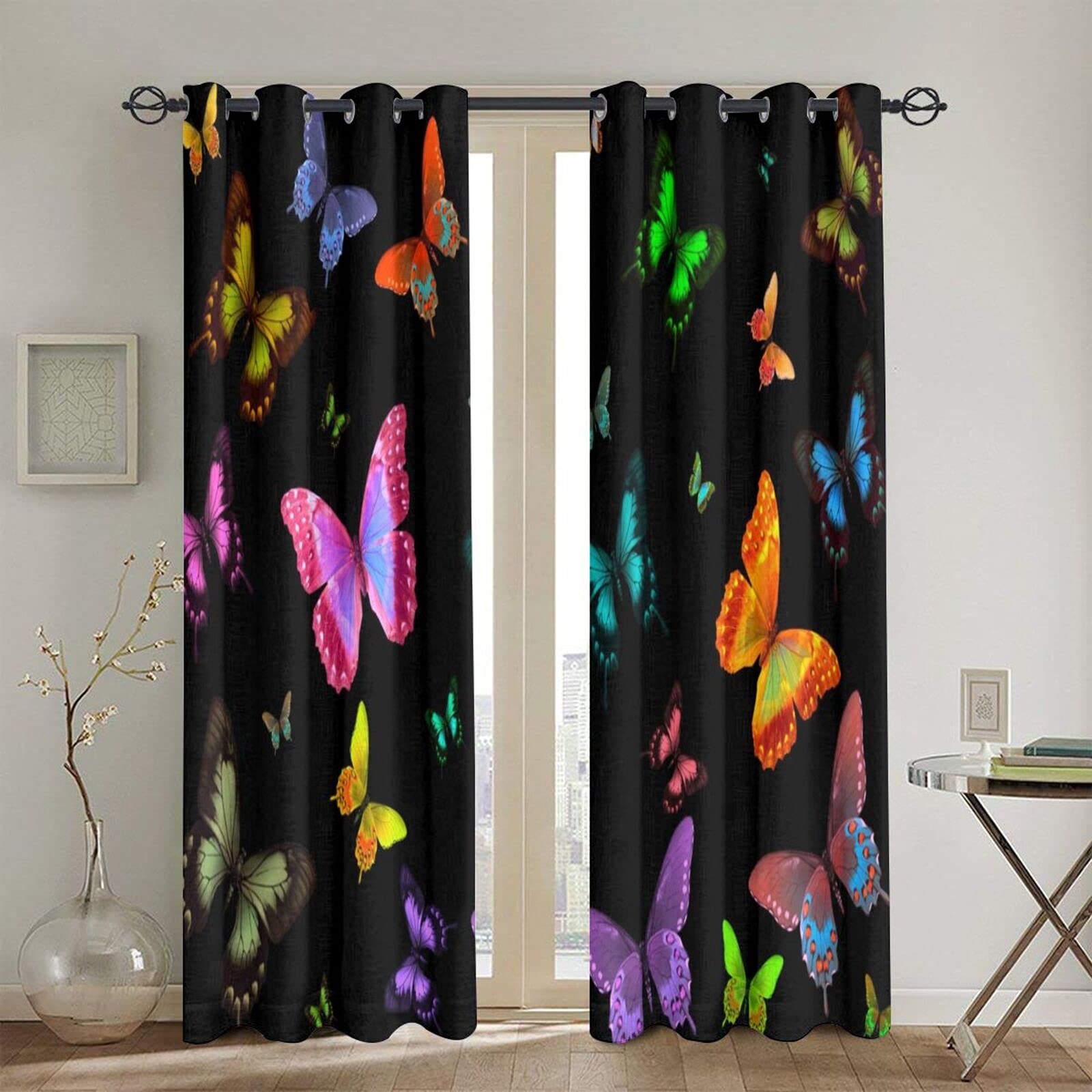Amazon 遮光カーテン ネオンピンクの蝶の壁紙 断熱 おしゃれ 寝室 リビング用 カーテンセット 昼夜目隠し 2枚組 130x210cm カーテン オンライン通販 Amazon 遮光カーテン ネオンピンクの蝶の壁紙 断熱 おしゃれ 寝室 リビング用 カーテンセット 昼夜目隠し 2枚組 130x210cm カーテン オンライン通販