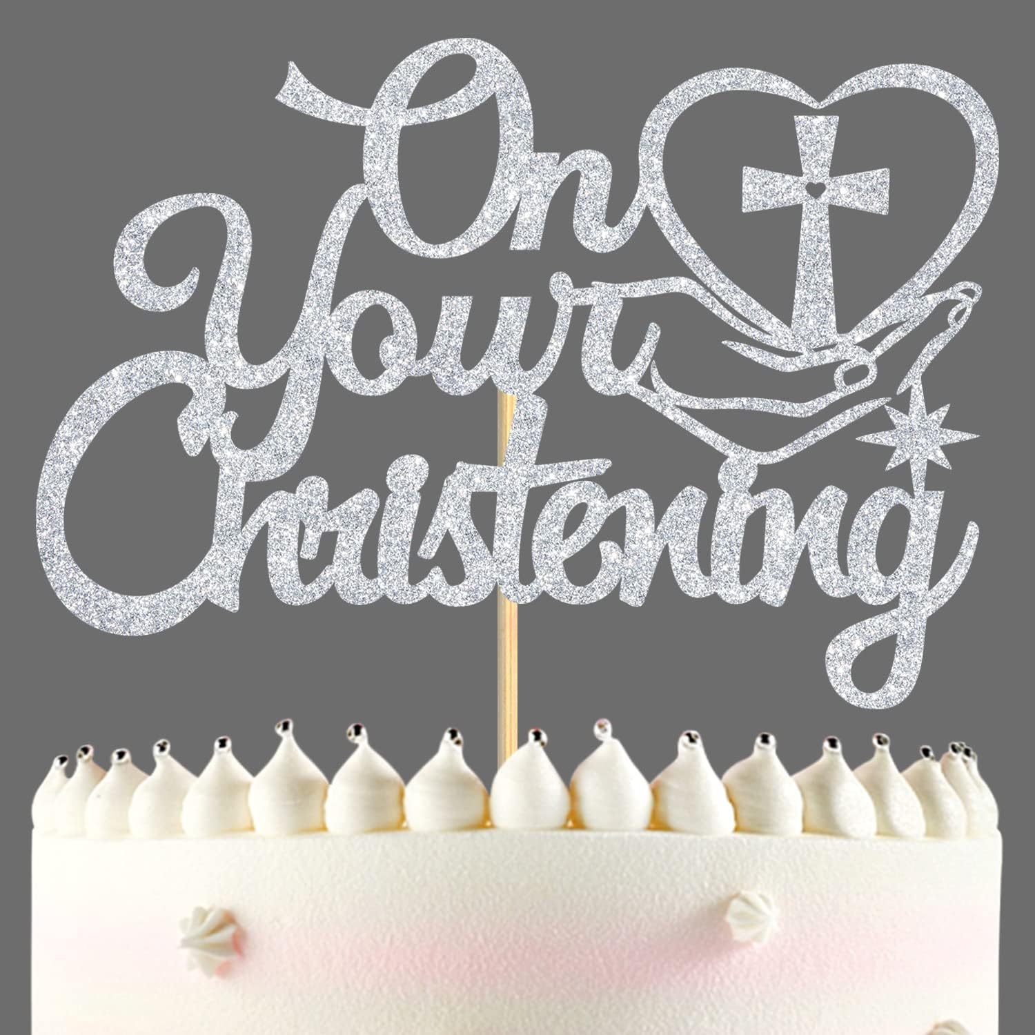 Silver Glitter 'On Your Confirmation' Cake Topper – For Communion, Baptism, Wedding & Baby Showers