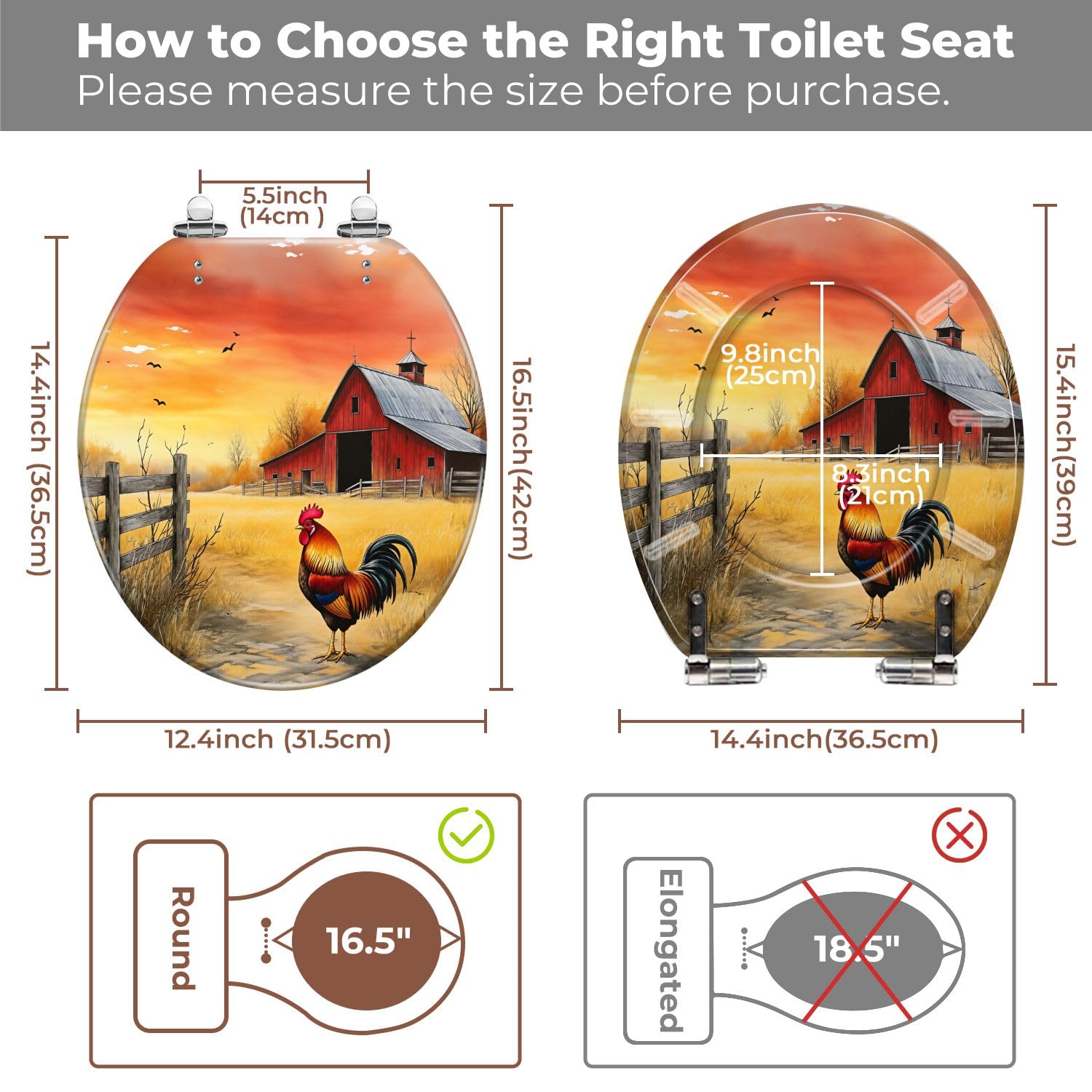 Asiento de inodoro redondo decorativo de resina para baño