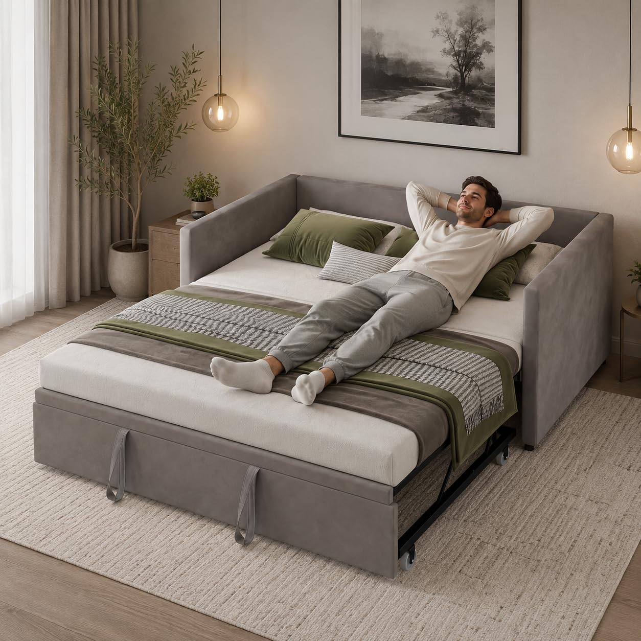 Tagesbett Ausziehbar Schlafsofa 90/180x200, Schlafsofa,schlafcouch mit Lattenrost, Schlafcouch ausziehbar,Ausziehbett, Bettsofa,Polsterbett Multifunktionsbett aus Veloursstoff