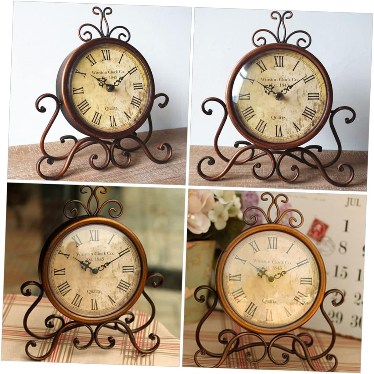 Rustic Mantel Clock Silent Sweep No Ticking Wall Clock European Style for Bedroom Office Kitchen