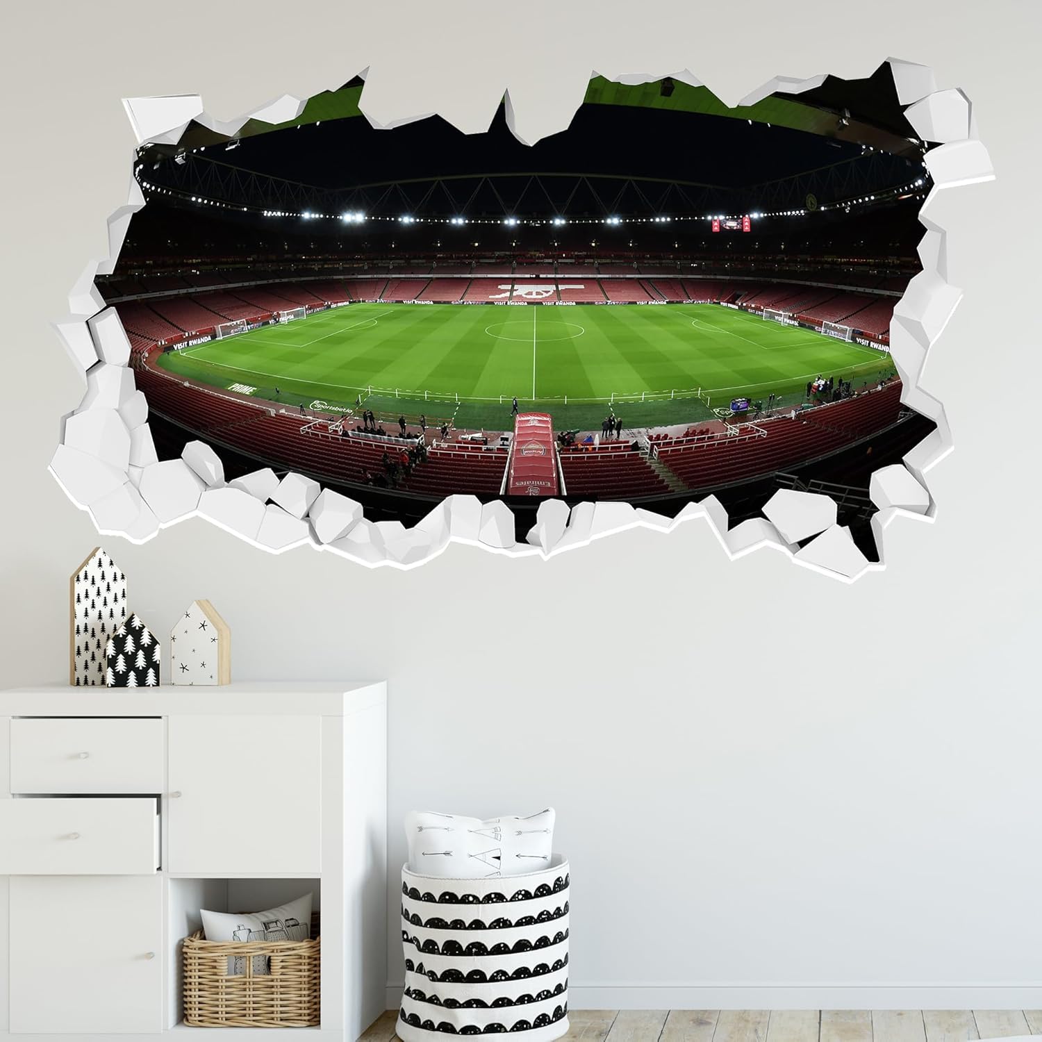 Themed Arsenal Wall Sticker - Night Time Before Game Stadium Broken Wall Football Art (60Cm Width X 35Cm Height)
