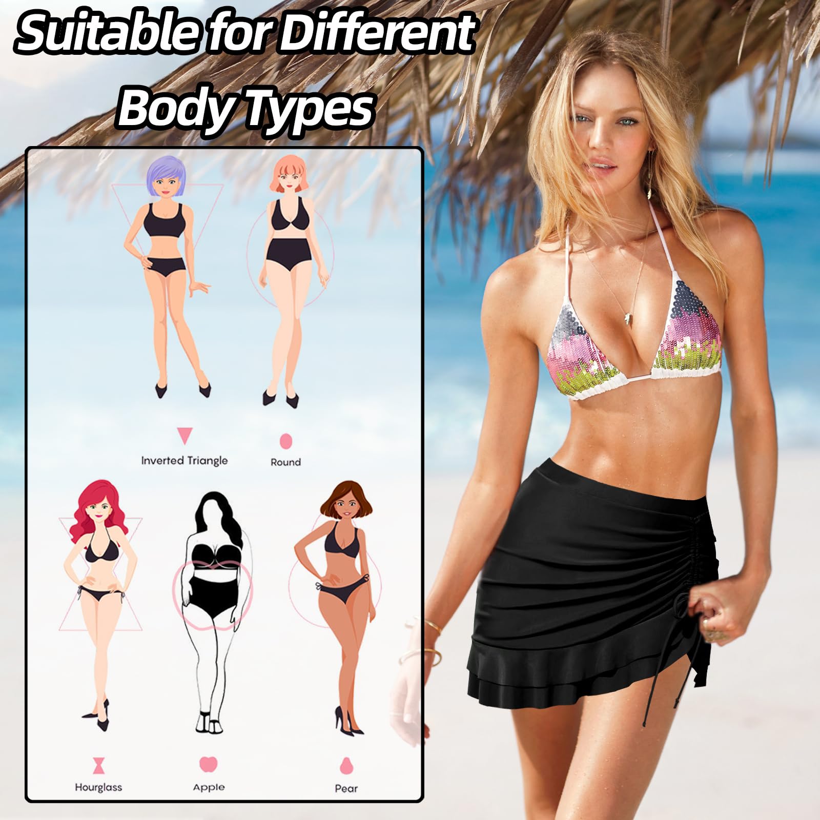 Gonna mestruale da donna, a vita alta, a 4 strati, a tenuta stagna, increspata, con coulisse, costume da bagno per ragazze e adolescenti, super assorbente, ad asciugatura rapida, per spiaggia