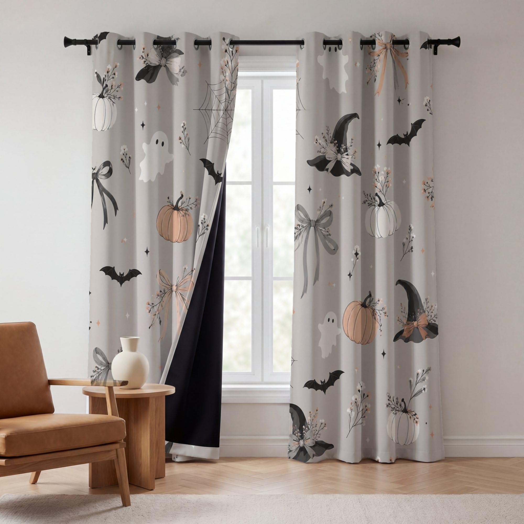Cortinas estampadas para oscurecer la habitación, Halloween, 66 pulgadas de
