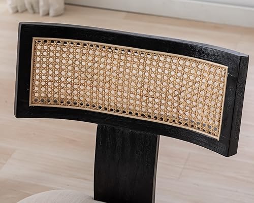 Miniatura 7 de CIMOTA Upholstered Rattan Dining Chairs Set of 2 Mid Century Modern Kitchen  Dining Room Chairs Linen Farmhouse Armless Side Chair with Black Wood