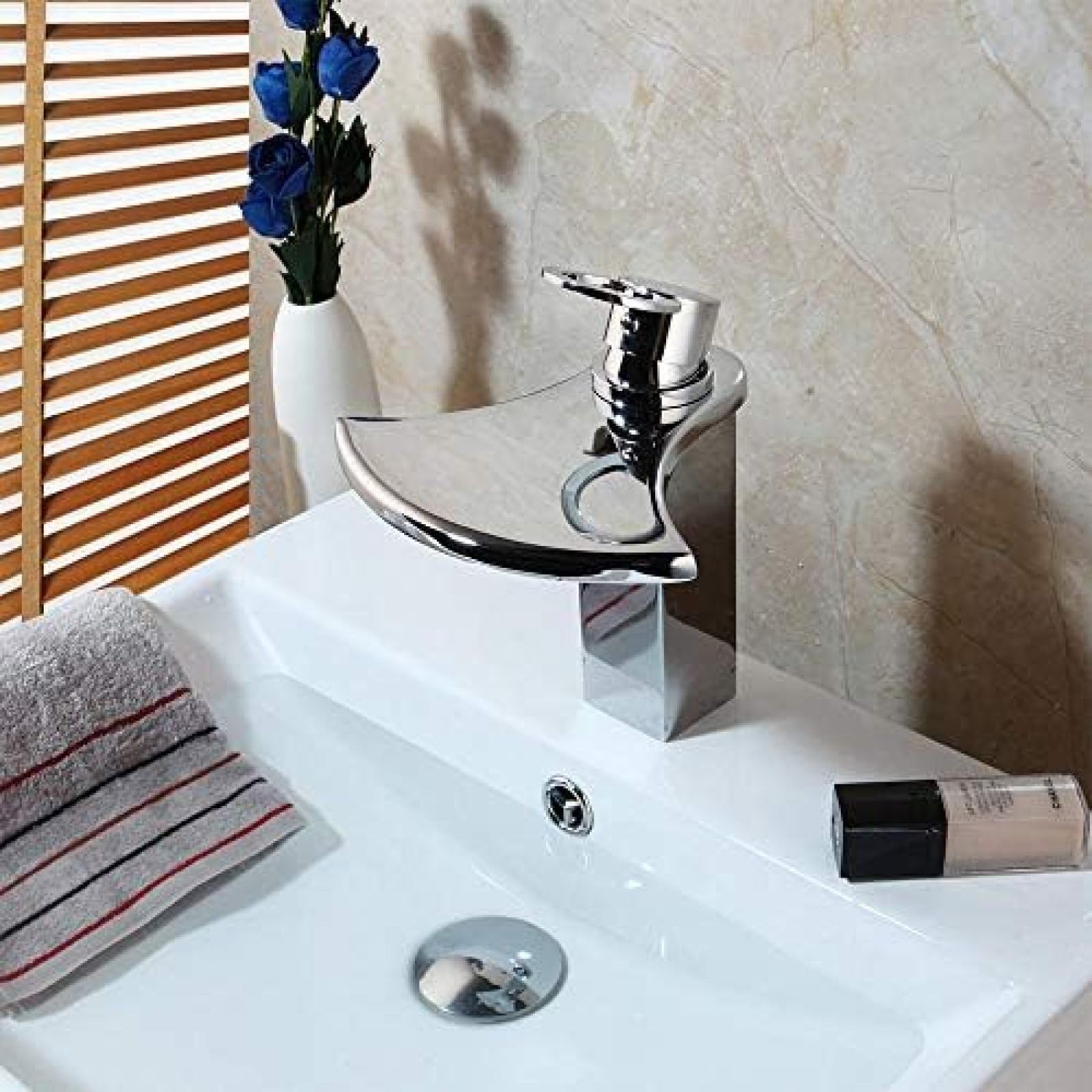 Rubinetti per lavabo in Ottone Massiccio Rubinetto per Bagno Moderno Rubinetti a Cascata Rubinetto per Acqua Calda e Fredda a Foro Singolo Miscelatore per lavabo, Rubinetto per lavandino