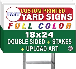 TEN (10) Pack Custom + Personalized 18x24" Horizontal Yard Sign (Outdoor, Weatherproof Corrugated Plastic) Metal Stake Included, by Legit Fast Printing