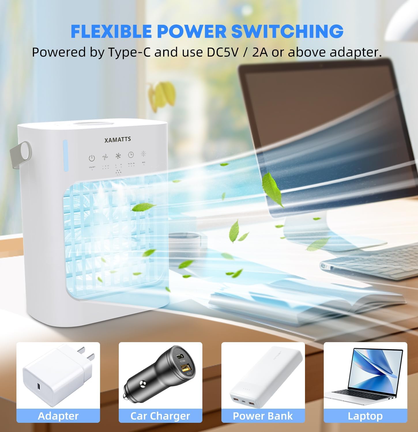 Portable Air Conditioners Cooling Fan, XAMATTS Evaporative Mini Air Conditioner Portable with 3 Speeds, 700ml Portable AC Air Cooler, Personal Air Conditioner for Bedroom Room Office Camping