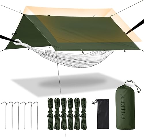 Miniatura 8 de Tienda de campaña de lona portátil multifuncional para mochileros, tela resistente al desgarro, lona para lluvia, refugio ligero e impermeable (lona