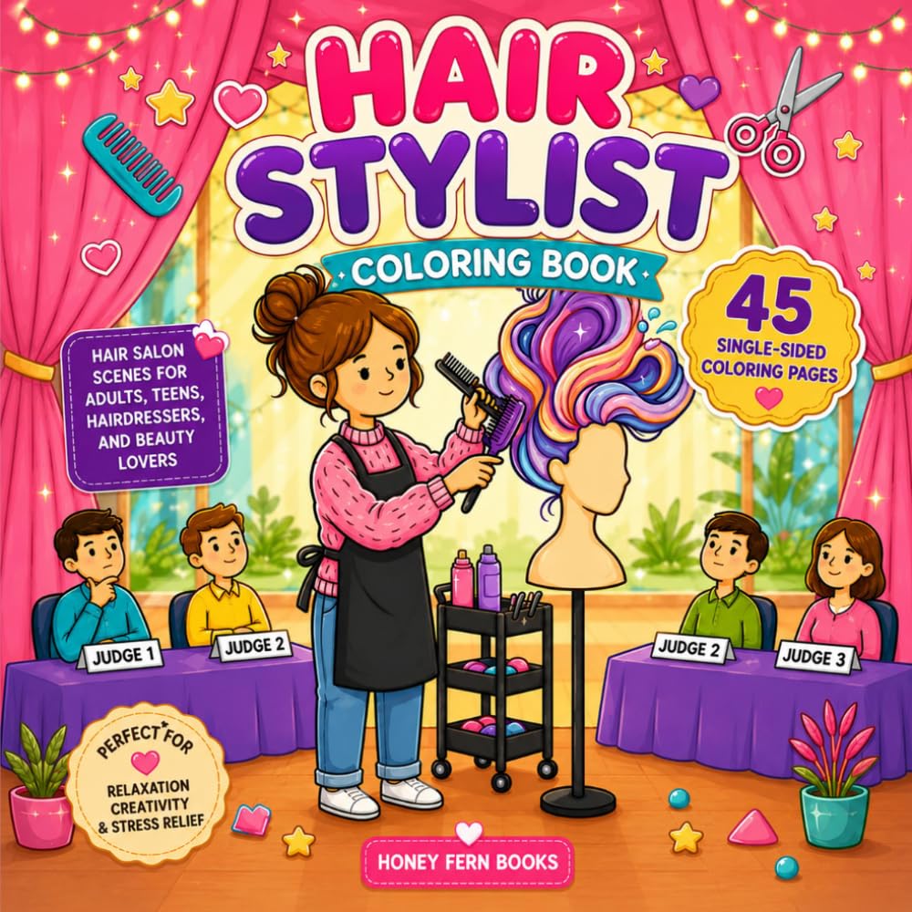 Hair Stylist Coloring Book: 45 Single-Sided Coloring Pages Featuring Hair Salon Scenes for Adults, Teens, Hairdressers, and Beauty Lovers