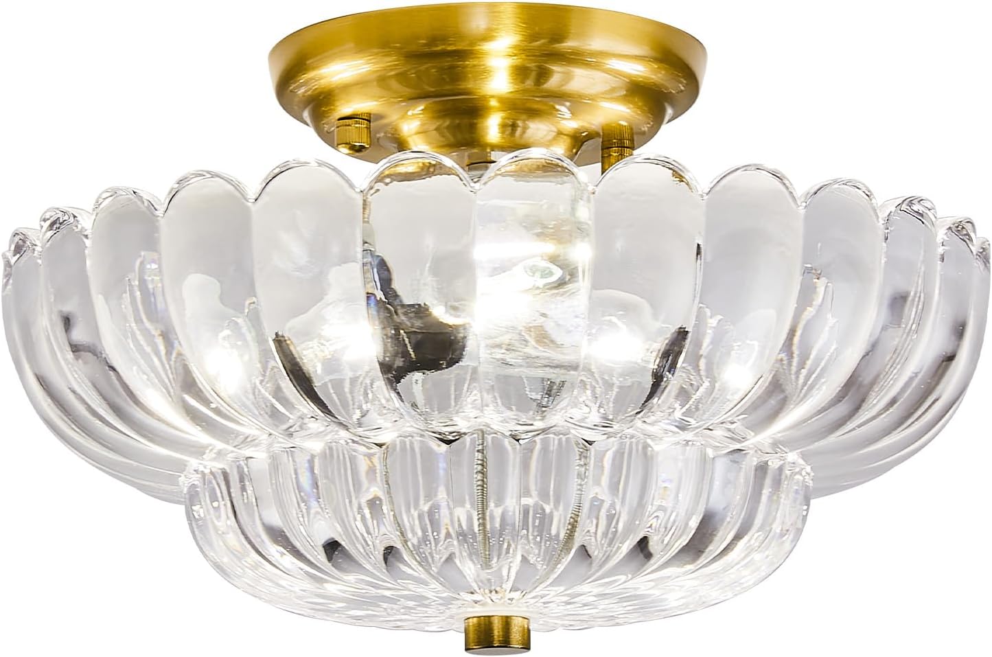 Ceiling Lights Semi Flush Mount Ceiling Light White Glass Ceiling Light Gold Base Modern Light Fixture for Hallway Living Room Kitchen Bedroom 3 Bulbs(Bulb Not Included)
