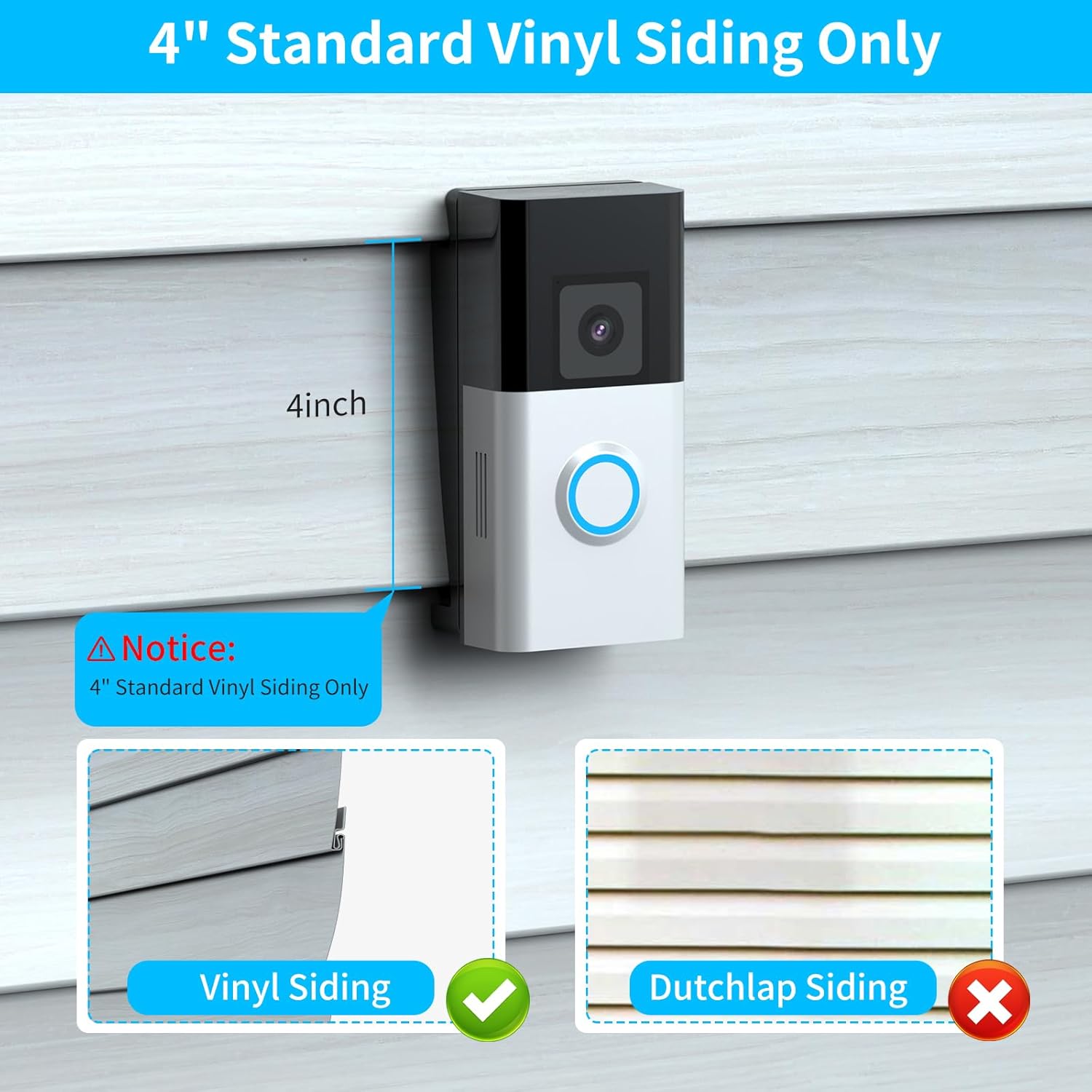 Doorbell Vinyl Siding Mount Compatible with Video Doorbell for Corner Mounting Wedge Kit (4" Standard Vinyl Siding Only)