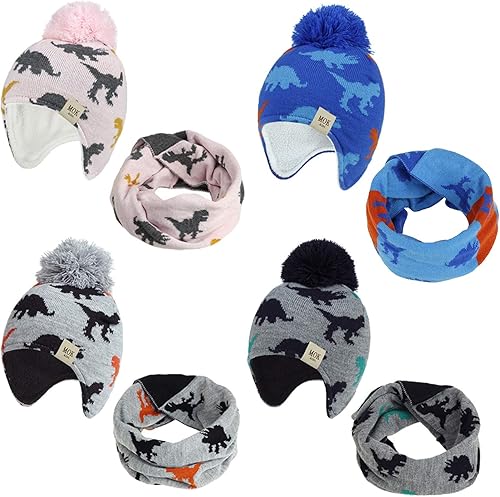 Miniatura 7 de Conjunto de gorro de invierno y bufanda con forro polar mejorado para niños con orejeras, gorro de forro polar cálido para bebés y niños pequeños