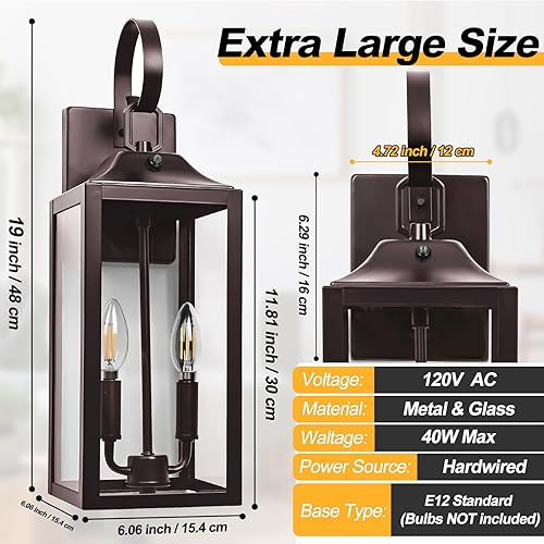 Miniatura 4 de Yolsunes Lámpara de pared exterior de bronce aceitado del atardecer al amanecer, lámpara de pared moderna exterior grande de 19 pulgadas, montaje en