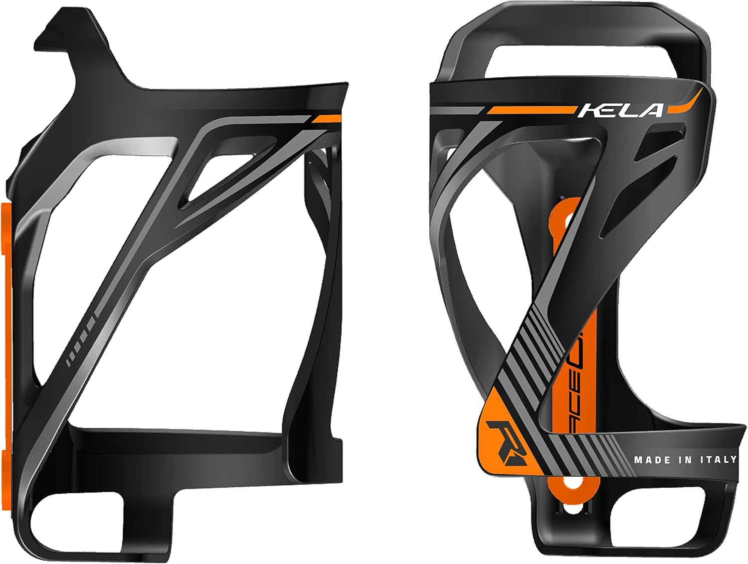 Kela Side Entry Water Bottle Cage for Bicycle Bottles in Black/Orange
