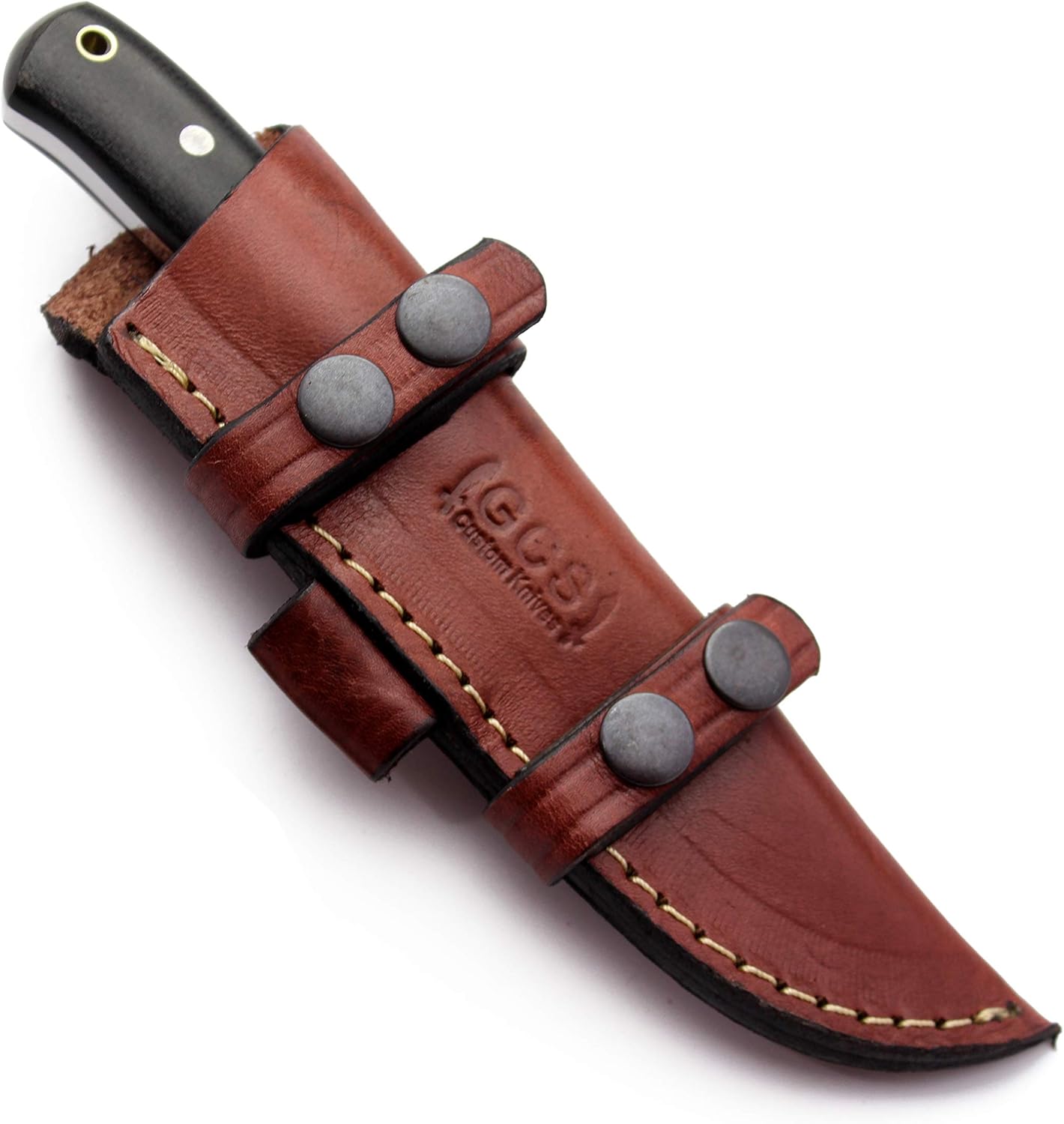 GCS Handmade Hunting Knife - Black & White G10 Handle, D2 Tool Steel Blade - Brown Leather Horizontal Sheath Right- or Left-Hand Carry – GCS 229 Black