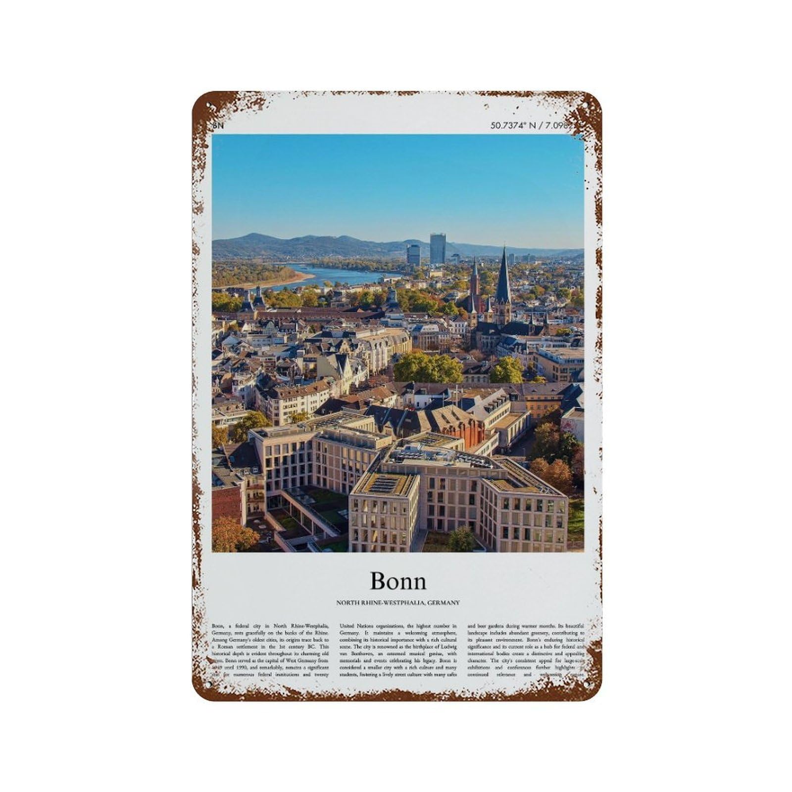 xiaoxiaoshen Bonn North Rhine-westphalia, Germany City Scenery Wall Decor Art Metal Tin Poster Modern Home Decor Art Home Bar Shop Decorations Vintage Sign 30x20cm