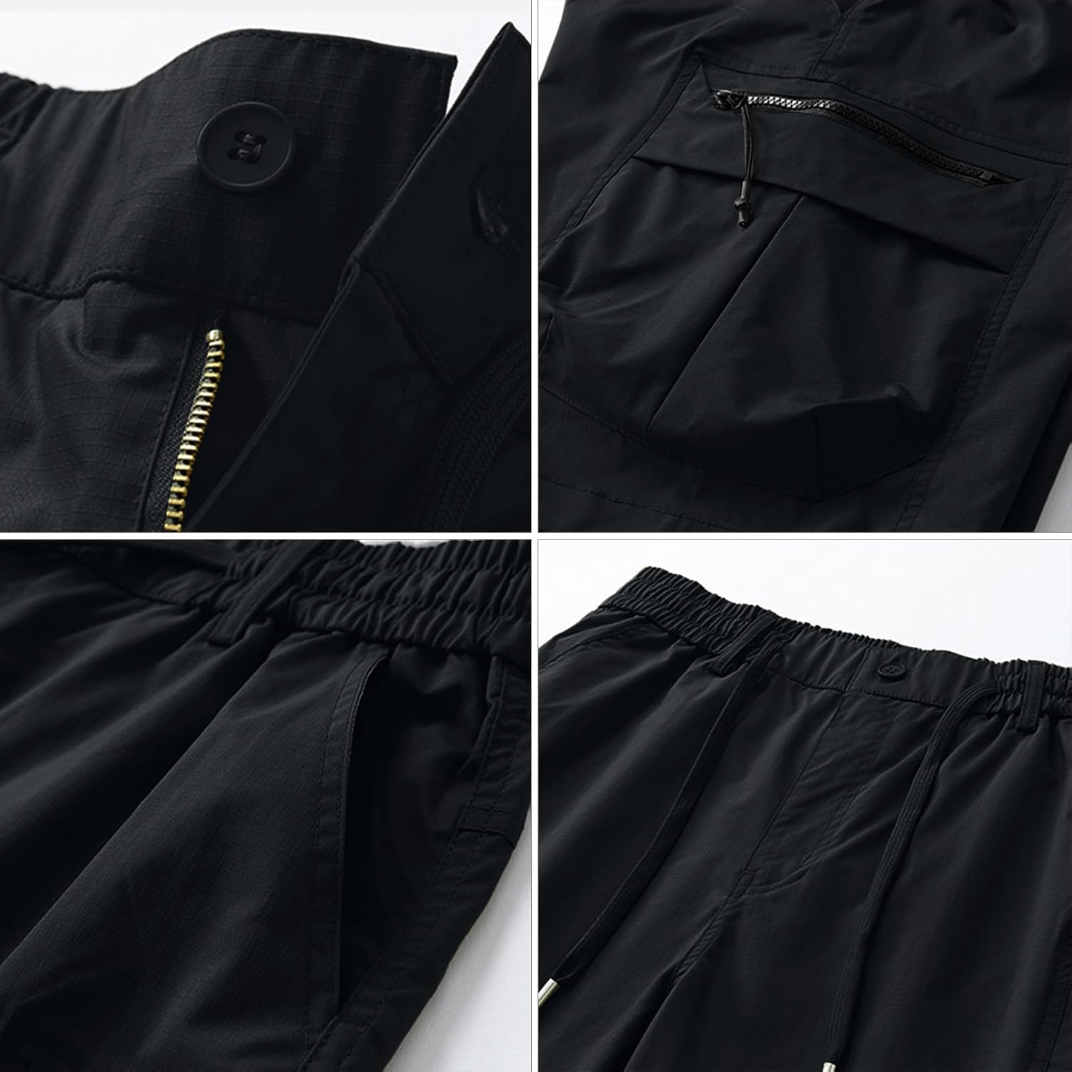 Men's Summer Outdoor Cargo Shorts Elastic Waist with Zipper Fly and Drawstring for Hiking Multi Pocket