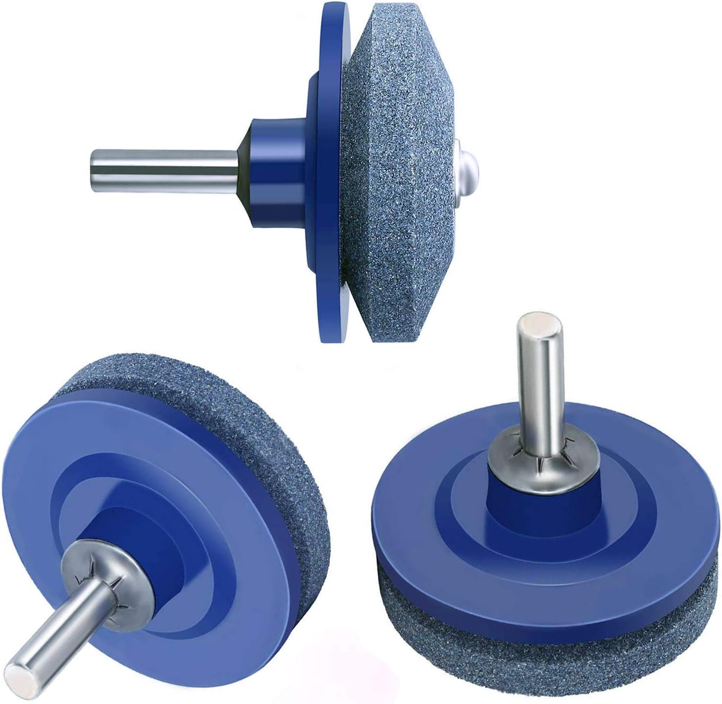 Rednow 3Pcs Lawn Mower Sharpener Lawnmower Blade Sharpener for Power Drill Hand Drill (Blue)